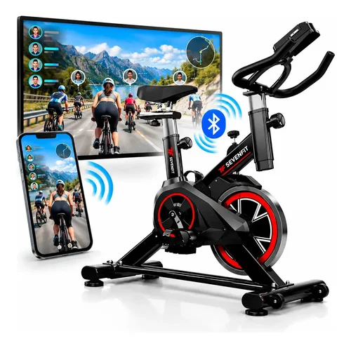 Bicicleta Ergométrica Bike Com Aplicativo Spinning 6kg Sensação Inércia Fitness Preto E Vermelho Sevenfit Para Cardio