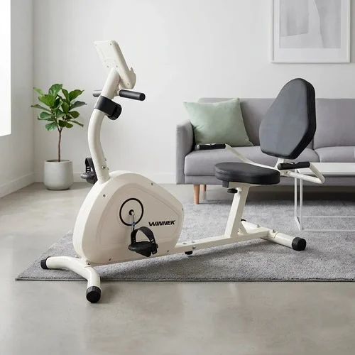 Bicicleta Ergométrica Horizontal Magnética Winnek Branca com 8 Níveis de Resistência e Monitor Digital