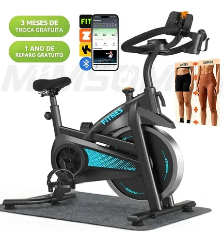 Bicicleta Ergométrica Spinning Mimsom DNP6S, Volante de 15 Kg e Bluetooth para Até 150 Kg