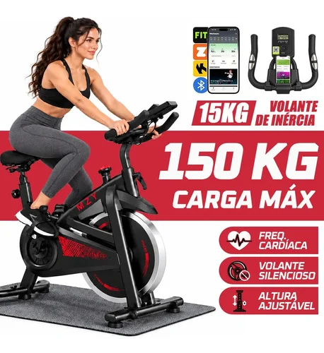 Bicicleta Ergométrica Spinning MZY 680 15 kg Bluetooth Preto