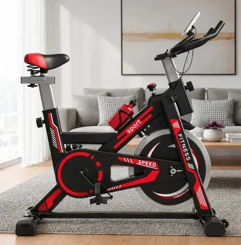 Bicicleta Ergométrica Spinning Silenciosa 150 Kg Profissional Vermelha e Preta