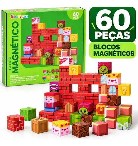 Blocos De Montar Magnético 60 Peças Criativo Mundo De Cubo Construção 3d Infantil Educativo Brinquedo Nanotoyzzz Personagens Classic