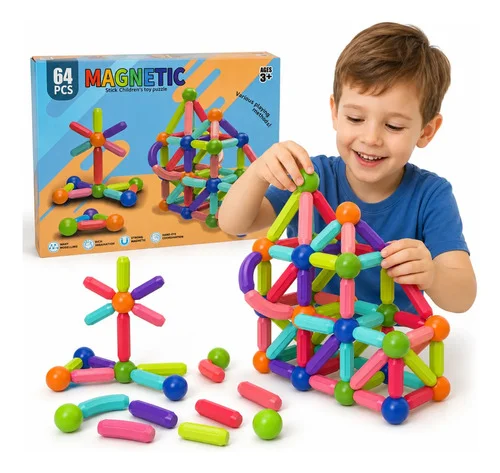 Blocos Magnéticos Infantil Brinquedo Educativo Montessori 64 Educativo