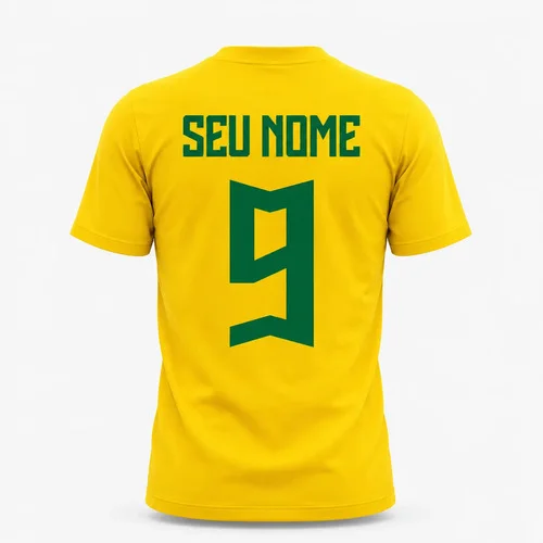 Blusa Feminina Brasil Copa Personalizada Com Nome Algodão Amarelo Brasil-nome P Estampa Localizada
