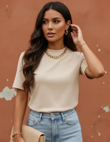 Blusa Moda Feminina Premium T-shirt Básica Gola Alta Algodão