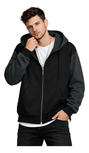 Blusa Moletom De Zíper Com Capuz E Bolso Canguru 2 Cores