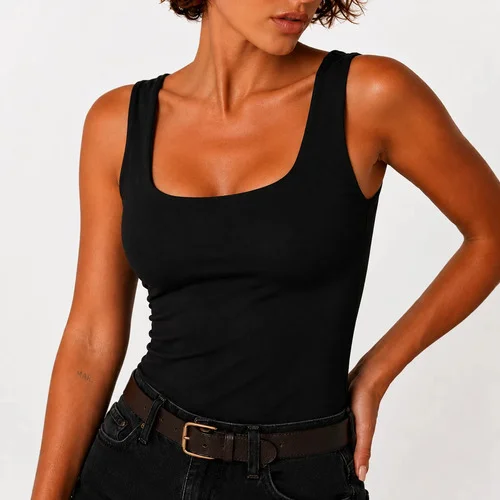 Blusa Regata Decote Quadrado Básica Suplex Premium Liso