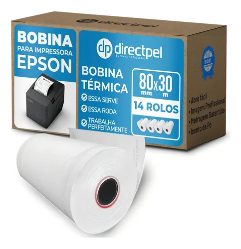 Bobina Térmica 80mm X 30m 48g Fosco Directpel Impressora Epson Tm T20x 14 Unid
