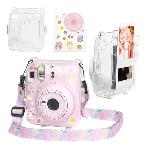 Bolsa Capa Silicone Transparente Para Câmera Instax Mini 12 Rosa