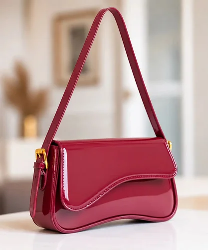Bolsa De Ombro E Mão Feminina Baguete Verniz Transversal