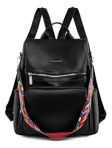 Bolsa Feminina Antifurto Impermeável Mochila Casual De Costa Preto Liso Prateado
