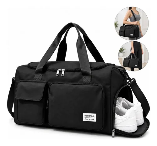 Bolsa Mala De Mao Feminina Masculina Viagem Academia Tenis Preto Liso