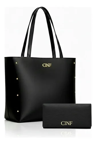 Bolsa Sacola Grande Universitária + Carteira Kit Com 2 Peças Cor Preta