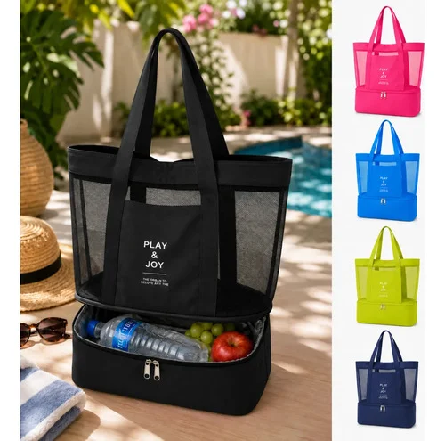 Bolsa Sacola Praia Piscina Viagem Bolso Nylon Lisa Feminina Preto Liso Níquel