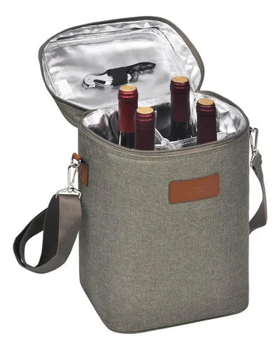 Bolsa Termica Porta Vinho 4 Garrafas Taças Wine Bag Praia