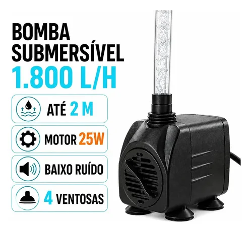 Bomba Submersa 1800 L/h 25w 2m Lagos Aquário Fonte Agua 220v