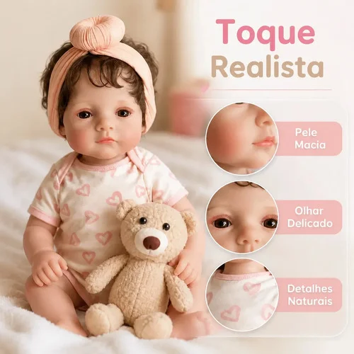 Boneca Bebê Reborn Menina Silicone Sólido Laváve Valentina45