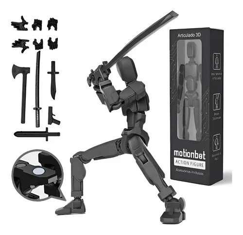 Boneco 3d Motionbot Articulado Action Figure Lucky Dummy Preto