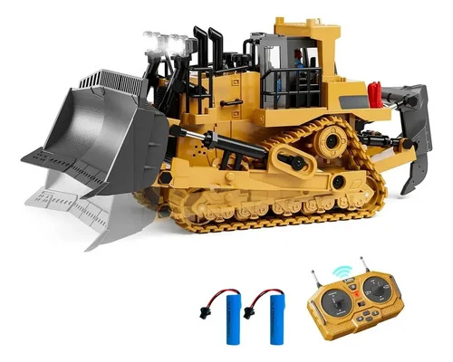 Brastoy Bulldozer Controle Remoto 360 Trator de Esteira com 2 Baterias Recarregáveis Brinquedo de Construção com Luzes e Música Demonstração Automática Presente Infantil para Meninos
