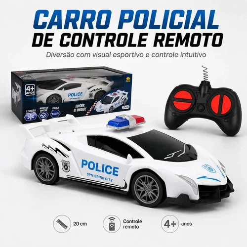 Brinquedo Carrinho De Controle Remoto 7 Funções Carro De Policia Escala 1:24