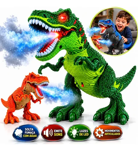 Brinquedo Dinossauro T Rex Solta Fumaça Com Rugido Som E Luz Boneco Tiranossauro Rex