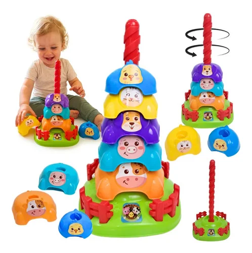 Brinquedo Educativo Infantil Empilhar Torre Gira 1 Ano 6 Pçs Colorido