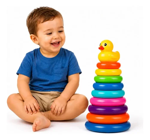 Brinquedo Educativo Pirâmide Empilhar Torre Com Argolas Pato