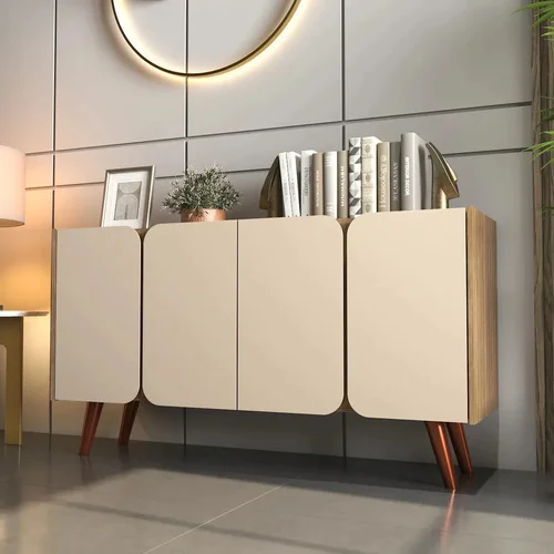 Buffet Aparador Balcão Retrô Off White 4 Portas Curva Sala Off White
