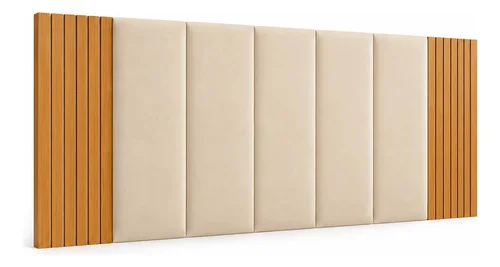 Cabeceira Modular + Painel Ripado Mdf Para Cama Box Casal Bege