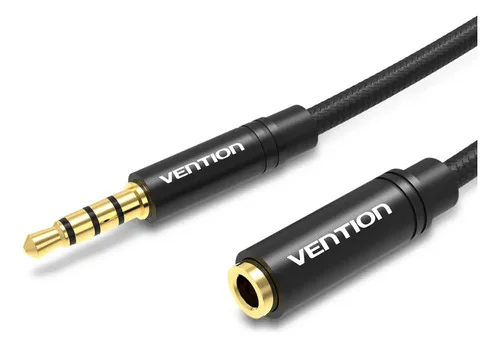 Cabo adaptador Auxiliar 3.5 mm Fêmea para Macho do 1 Jack fêmea em 1 Jack 3.5 mm macho Vention BHBBH negro do 2m