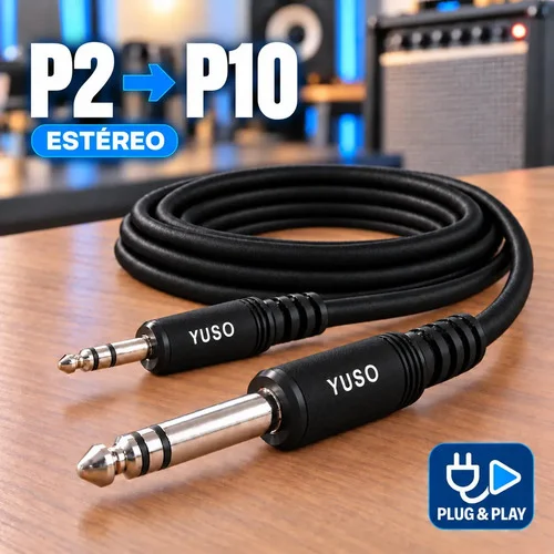 Cabo de Audio P2 Para P10 Estéreo 3 Metros Áudio Para Pc Som Violão Teclado Guitarra Baixo Microfone Mixer Caixa De Som Mesa - Yuso