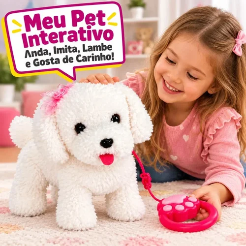 Cachorro Pet Interativo Realista Som Imita Canta Late Anda Maltês Cão Robo Pelúcia Atacarejo Kids