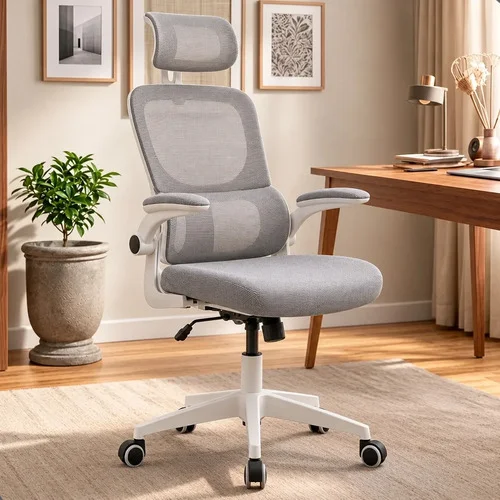Cadeira De Escritório Ergonômica Giratória Tela Mesh Premium Cinza Espuma De Alta Densidade