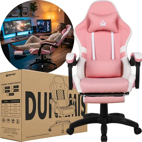 Cadeira De Escritorio Gamer Ergonômica Dunamis Rosa Marqs Home Reclinável 180kg Resistente Giratória Confortavel Computador