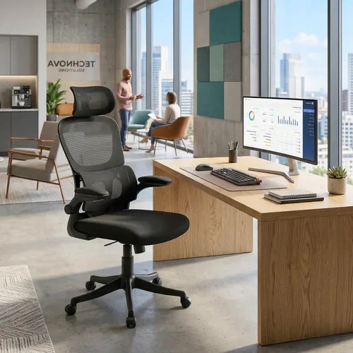 Cadeira Escritório Ergonômica Genebra Cor Preto Apoio Lombar Preto Mesh