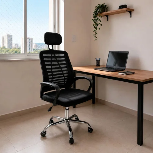 Cadeira Escritório Oficial Diretor Mesh Ergonômica Office Preto Tela/mesh