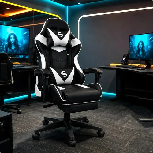 Cadeira Gamer Escritório Ergonômica Confortável Reclinável Branco Couro Sintético