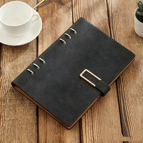Caderno De Couro Pu Argolado Com Fecho Metálico Elegante