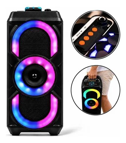 Caixa De Som Bluetooth Potente 50w Rgb Tws Usb Fm Portátil Preto 127/220v