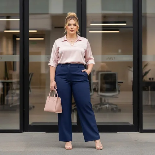 Calça Alfaiataria Feminina Social Plus Size Alta Zíper Bolso