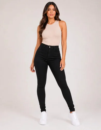 Calça Jeans Feminina Skinny Cintura Alta Lycra Empina Bumbum