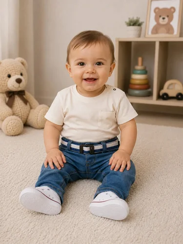 Calça Jeans Sarja Menino Bebê Infantil Cinto Baby Casual