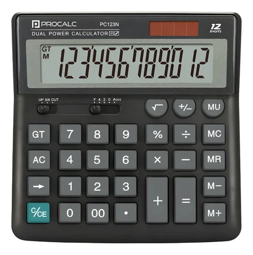Calculadora De Mesa Procalc Visor Grande 12 Dig Pc123n Preto