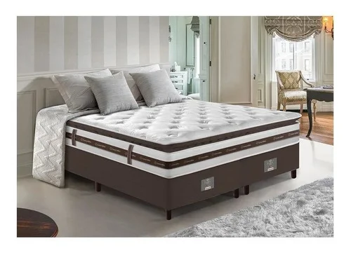 Cama Box Queen Colchão + Box 158x198 Molas Ensacadas Cama inBox Relax Pillow Café