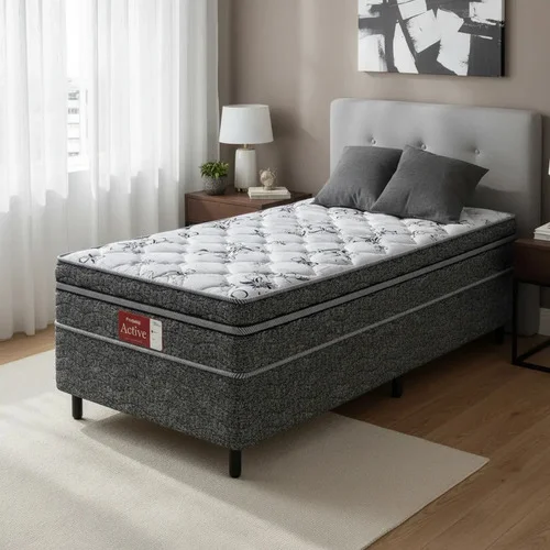 Cama Box Solteiro Conjugada Probel Espuma D28 Ortopédico Cinza