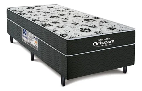 Cama Box Solteiro Ortobom Espuma D28 Ortopédica Preta Madeira 188x88cm