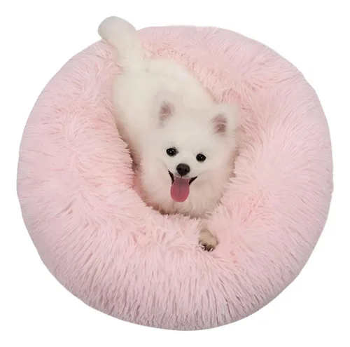 Cama Pet Donut Pelucia Redonda 60x60 Caminha Nuvem Gato Cão Cor Rosa-claro Desenho Liso