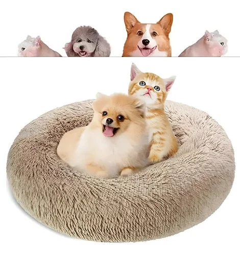 Cama Pet Donut Redonda G 60x60 Caminha Peluciada Nuvem Dog Cor Marrom Desenho Liso