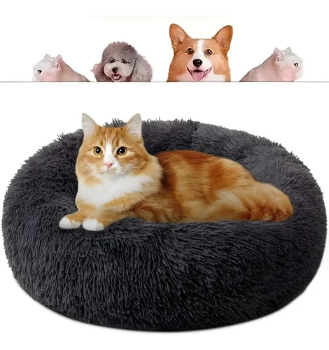 Cama Pet Donut Redonda G 60x60 Caminha Peluciada Nuvem Dog Cor Preto Desenho Liso