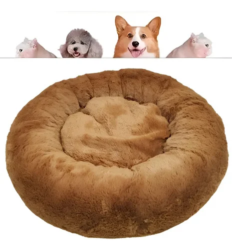 Cama Pet Donut Redonda G 60x60 Caminha Peluciada Nuvem Dog Cor Toffee Desenho Liso